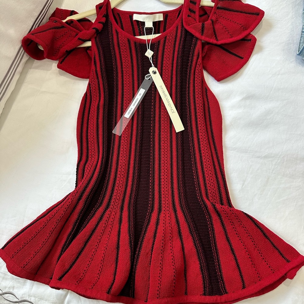 Jonathan simkhai red black knit cold shoulder peplum stretch top